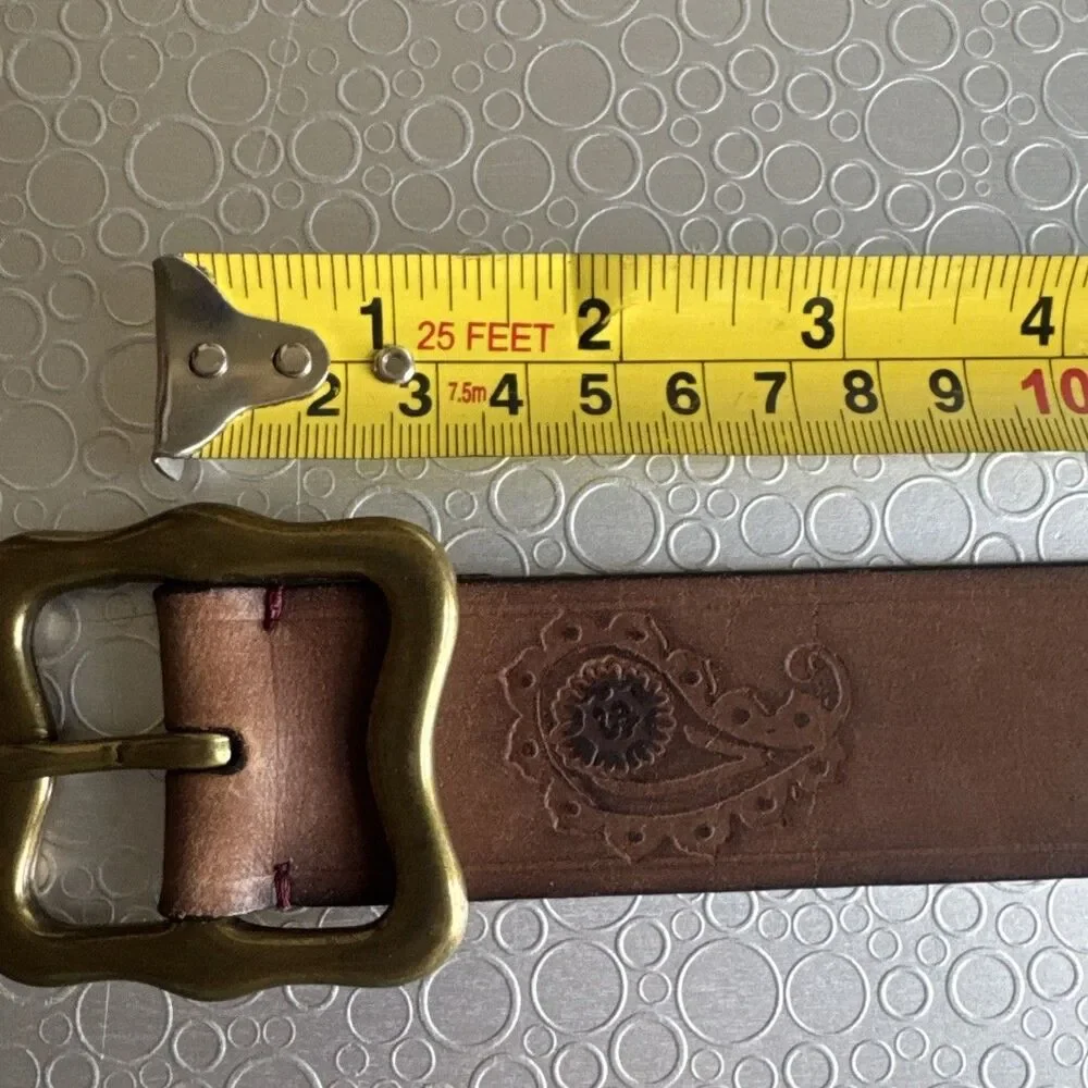 Lucky Brand Vintage Paisley Tooled Belt S Brown Leather Boho Western Cowgirl